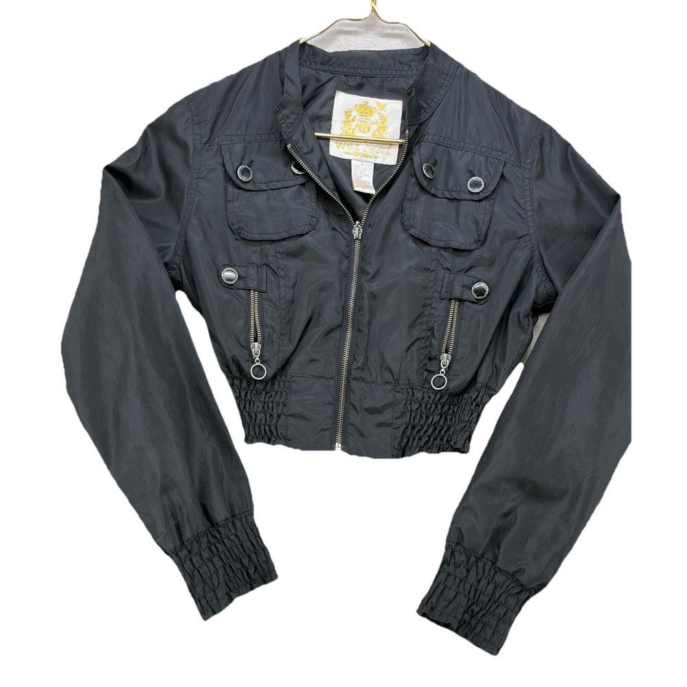Wet Seal Y2K Black Satin Moto Jacket Juniors/Womens L Emo Club Goth Punk Scene